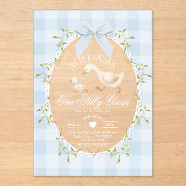 Invitaciones Acrílicas One Silly Goose Boy 1st BIrthday Gingham Whimsical