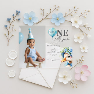 Invitaciones Acrílicas One Silly Goose Boy 1st Birthday Invitation