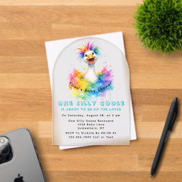 Invitaciones Acrílicas One Silly Goose Rainbow Baby Shower Cute