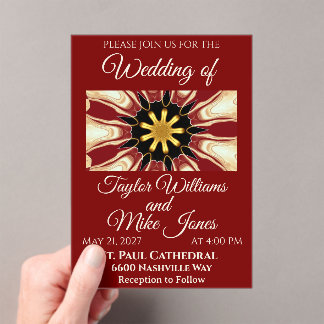 Invitaciones Acrílicas Opulent Deep Crimson Starburst Design | High-End M