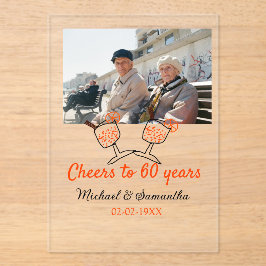 Invitaciones Acrílicas Orange cheers to 60 years anniversary wedding 