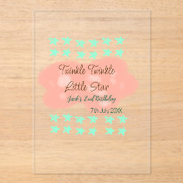 Invitaciones Acrílicas Orange clouds twinkle twinkle little stars green