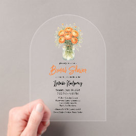 Invitaciones Acrílicas Orange Palette Ranunculus Mason Jar Bridal Shower