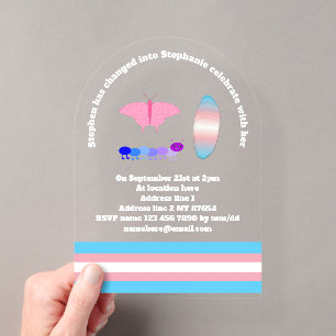 Invitaciones Acrílicas Orgullo Transgénero LGBTQIA de Oruga a Mariposa