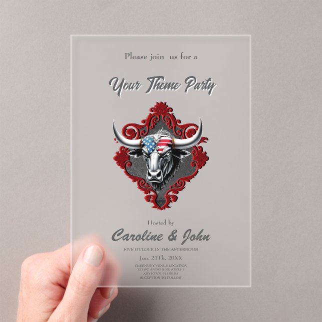 Invitaciones Acrílicas Orgullo y fuerza, un toro americano (Insitu (portátil))