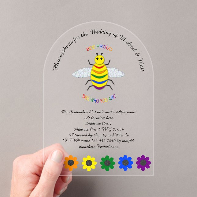 Invitaciones Acrílicas Orgulloso arcoiris y Boda de flores de la comunida (Insitu (portátil))