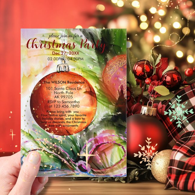 Invitaciones Acrílicas Ornamento festivo acuarela con arco (Watercolor Festive Ornament with Bow Acrylic Invitations)