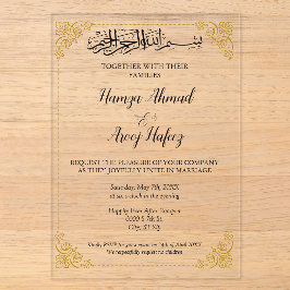 Invitaciones Acrílicas Ornate Bodas Islámicas Musulmanas de Oro