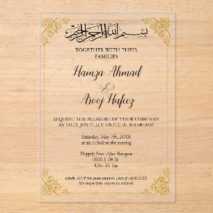 Invitaciones Acrílicas Ornate Gold Islamic Muslim Boda