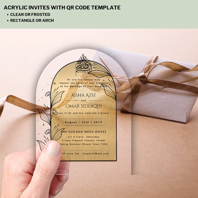 Invitaciones Acrílicas Ornato islámico de oro Nikah Walima Muslim Elegant (Subido por el creador)