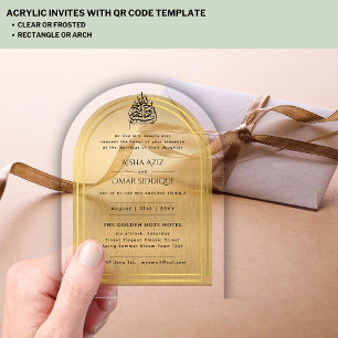 Invitaciones Acrílicas Ornato islámico de oro Nikah Walima Muslim Elegant