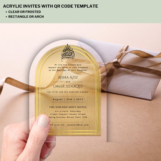 Invitaciones Acrílicas Ornato islámico de oro Nikah Walima Muslim Elegant (Subido por el creador)
