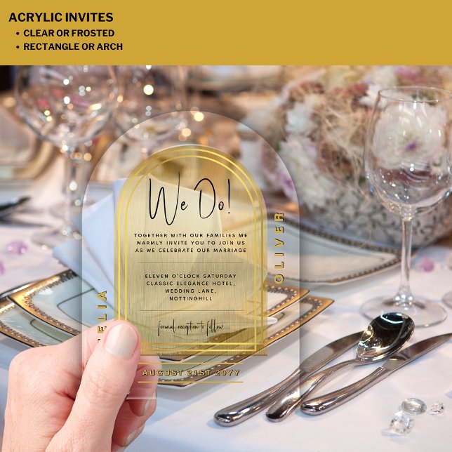 Invitaciones Acrílicas Oro acrílico moderno Boda negro negrita Minimalist (Subido por el creador)