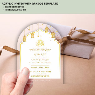 Invitaciones Acrílicas Oro islámico Nikah Walima Mezquita Musulmana Elega