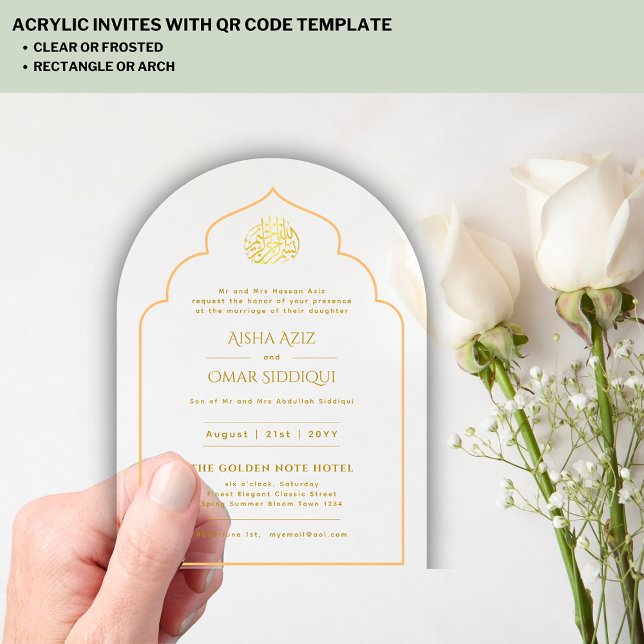 Invitaciones Acrílicas Oro islámico Nikah Walima Mezquita Musulmana Elega (Subido por el creador)