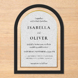 Invitaciones Acrílicas Oro negro y blanco boda simplista