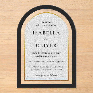 Invitaciones Acrílicas Oro negro y blanco boda simplista