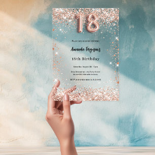 Invitaciones Acrílicas Oro rosa claro cumpleaños 18 lujo