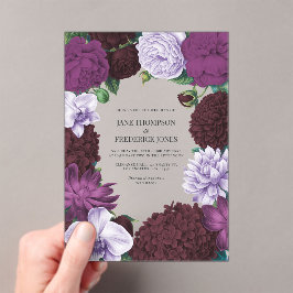 Invitaciones Acrílicas Orquídea de Medianoche, Berenjena de Terciopelo y