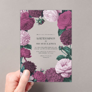Invitaciones Acrílicas Orquídea de Medianoche, Berenjena de Terciopelo y 