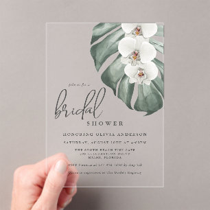 Invitaciones Acrílicas Orquídeas Blancas Paraíso Tropical Ducha De Novias