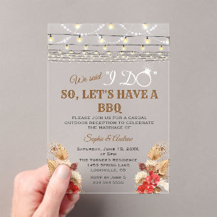 Invitaciones Acrílicas Orquídeas Rojas Hierba de Pampas Madera Después de