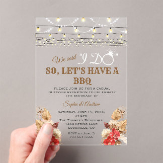 Invitaciones Acrílicas Orquídeas Rojas Hierba de Pampas Madera Después de
