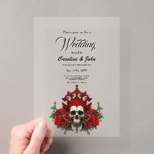 Invitaciones Acrílicas Oscuridad real, un corazón y una calavera góticos