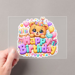 Invitaciones Acrílicas Osito de felicitaciones Kawaii pastel rosa adorabl