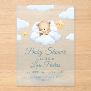 Invitaciones Acrílicas Osito de peluche lindo durmiendo en la nube Invita