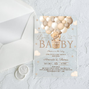 Invitaciones Acrílicas Oso Apenas Espera Ducha de Bebé