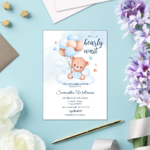 Invitaciones Acrílicas Oso de peluche Niño Baño Acuarela Personalizable