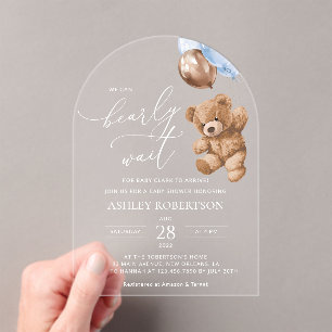 Invitaciones Acrílicas Oso de peluche, Oso de bebé, Globos azules, Baby S