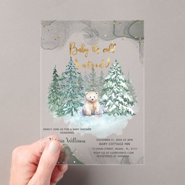 Invitaciones Acrílicas Oso, es frío fuera de un Baby Shower lindo (Insitu (portátil))