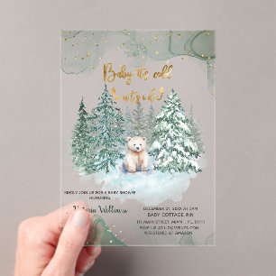 Invitaciones Acrílicas Oso Está Frío Afuera Lindo Shower de Bebé