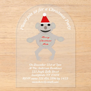 Invitaciones Acrílicas Oso Koala de Navidad Australiano Personalizado