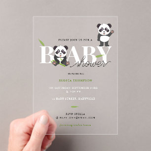 Invitaciones Acrílicas Oso Panda Kawaii Lindo Baby Shower Neutro