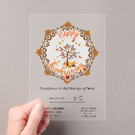 Invitaciones Acrílicas Otoño Árbol Mandala Foliage & Acción de Gracias