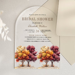 Invitaciones Acrílicas Otoño Burgundy Árboles Despedida de Soltera