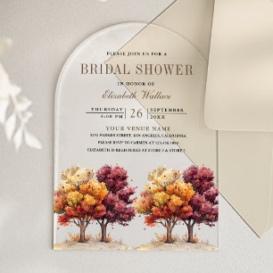 Invitaciones Acrílicas Otoño Burgundy Árboles Despedida de Soltera