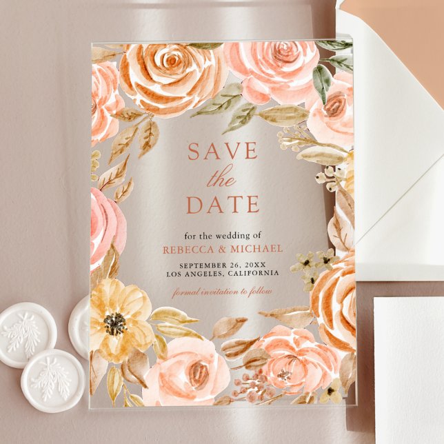 Invitaciones Acrílicas Otoño Floral Terroso Boda Guarde la Fecha (Subido por el creador)