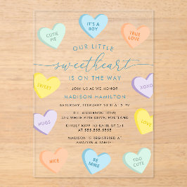 Invitaciones Acrílicas Our Little Sweetheart Candy Hearts Baby Shower