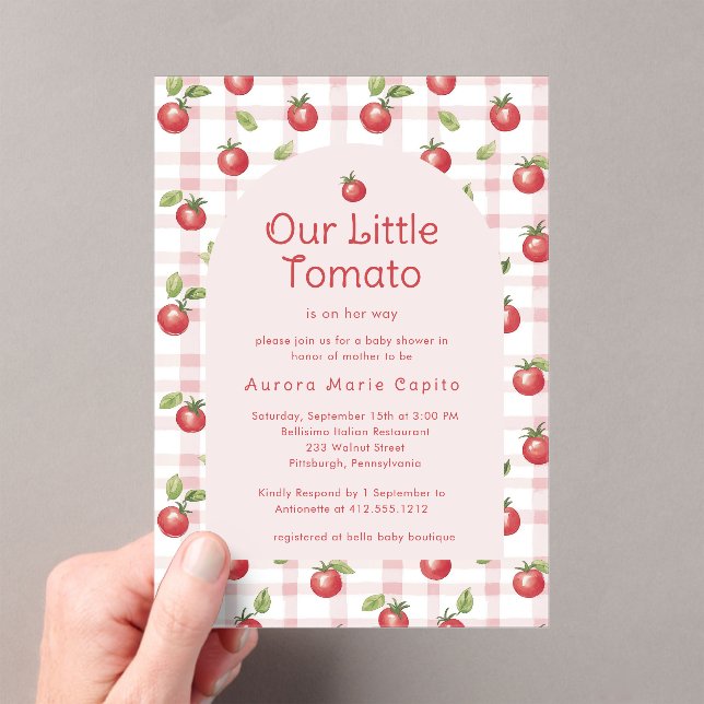 Invitaciones Acrílicas Our Little Tomato Baby Shower Invitation Pink  (Insitu (portátil))