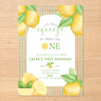 Invitaciones Acrílicas  Our Main Squeeze Lemon 1st Birthday Invitation