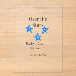 Invitaciones Acrílicas Over the Stars blue gray baby shower name date ele