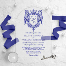 Invitaciones Acrílicas Owl Royal Crest Monogram Arch Wedding Invitation