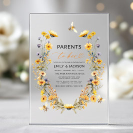 Invitaciones Acrílicas Padres de Bee Wildflower Couples Baby Shower