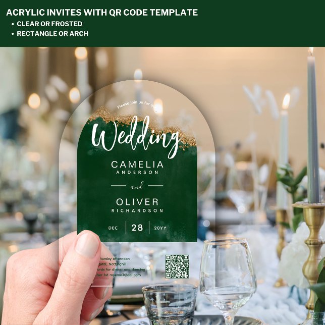 Invitaciones Acrílicas Página web de ACRYLIC BODA Green Agate QR Code RSV (Subido por el creador)
