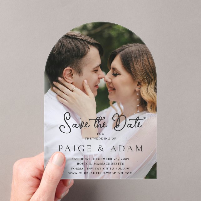 Invitaciones Acrílicas Paige Photo Modern Wedding Save the Date (Insitu (portátil))
