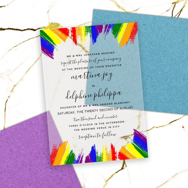 Invitaciones Acrílicas Paint Strokes Pride Flag LGBTQ Formal Boda (Subido por el creador)